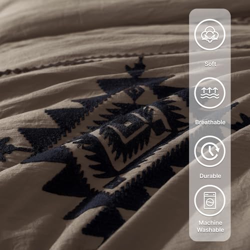 Embroidery Queen Comforter Set 7 Pieces Taupe Grey Bed in a Bag
