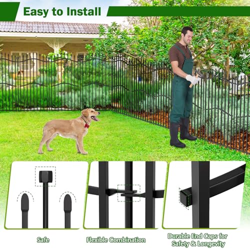 No Dig Garden Fence 48" H x 18'L with Gate Decorative Yard Dog Panels (9.5 Sq Ft)