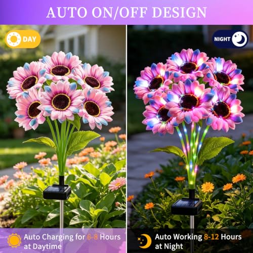 Solar Sunflower Lights 4 Pack with 24 colorful Sunflower Solar Lights Outdoor Waterproof (24 Count)