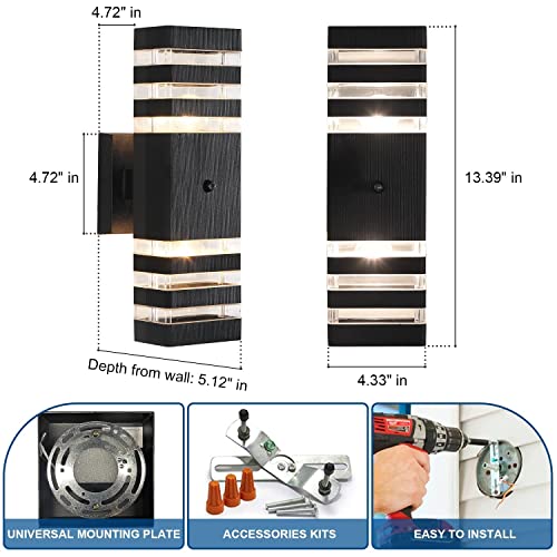 Dusk to Dawn Sensor Outdoor Wall Lights Up Down Porch Lights Modern Exterior Light Fixtures Photocell Waterproof Black Aluminum Housing for Front Porch