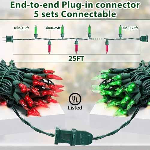 Christmas Lights 25FT 100 Count Incandescent Bulbs Red and Green Mini Lights with Green Wire for Christmas Tree
