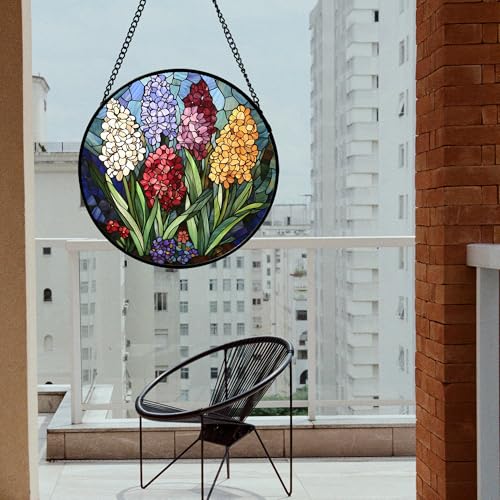 Hyacinth Stained Glass Window Hanging Suncatcher Gift for Women 6.3"