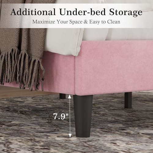 Full Size Bed Frame with Upholstered Headboard