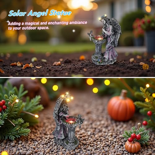 Solar Angel Decor 12 Inch Fairy Resin Outdoor Statue with Fountain Light