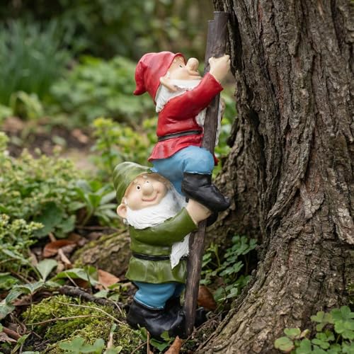Funny Gnomes on Ladders Garden Statue