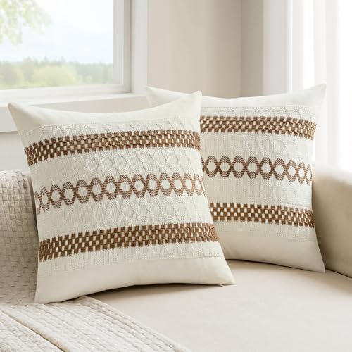 Set of 2 Coco Brown Boho Decorative Pillow Covers 20x20 Inch (2 Count)