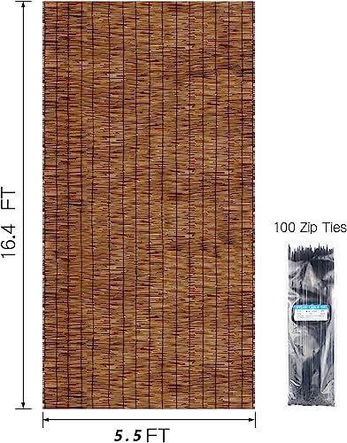 Reed Fencing Rolls Natural Bamboo Fence 5.5 Feet High Privacy Screen Curtains Fence for Balcony Patio Garden Backyard Shades Outdoor 5.5FT X 16.4FT（Brown） (90.2 Sq Ft)