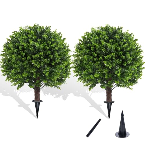 2 Pack UV Resistant Artificial Eucalyptus Boxwood Plants Outdoor (2 Count)