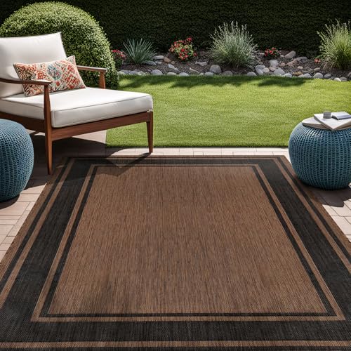 Outdoor Rug 5x7 Modern Bordered Area Rugs for Indoor and Outdoor Patio Deck Porch Garden Waterproof Weather Sun Resistant Washable Outside Carpet (35 Sq Ft)