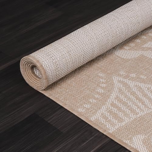 Medallion Outdoor Rug 10x14 Washable Outside Carpet for Indoor Patio Porch Waterproof Easy Cleaning Non Shedding Area Rugs Beige 10 x 14