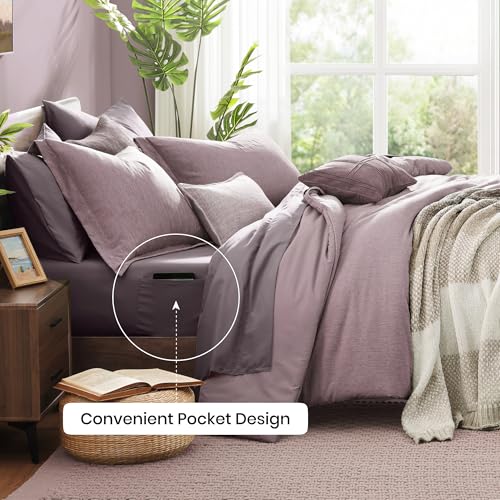 Queen Comforter Set 7 Pieces Lilac Cationic Dyeing Bed in a Bag