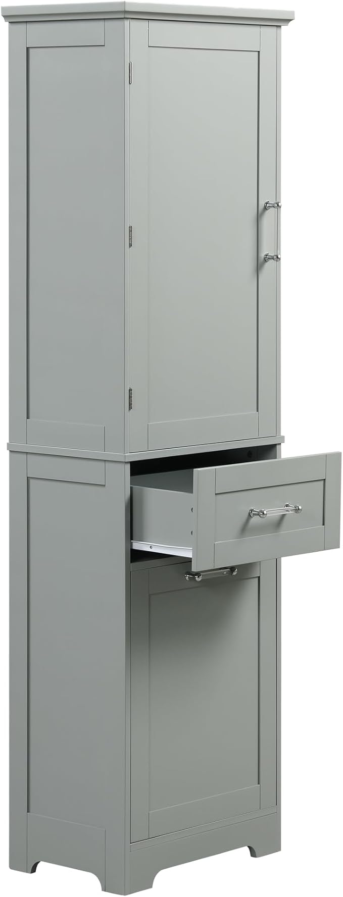 Bathroom Cabinet with Drawers and Doors, Tall Storage Display Organizer, Kitchen Pantry, Grey