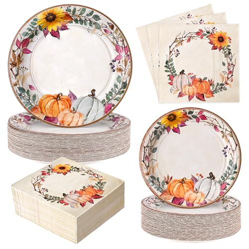 200 Pcs Fall Paper Plates and Napkins (200 Count)