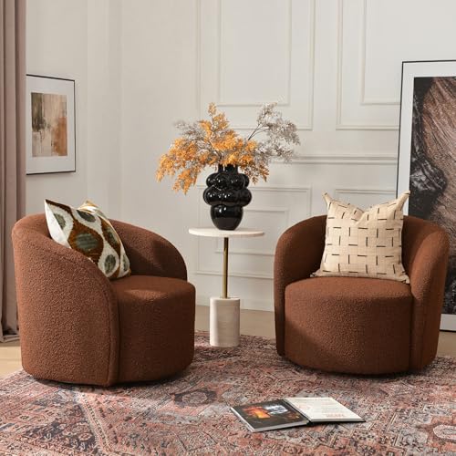 34" W No Assembly Boucle Swivel Barrel Chairs Set of 2 (2 Count)