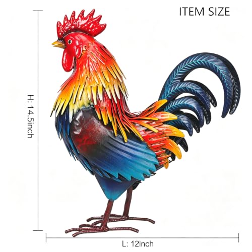 Rooster Garden Statue Sculpture Metal Chicken Yard Decor Outdoor Figurines Patio Backyard Decoration