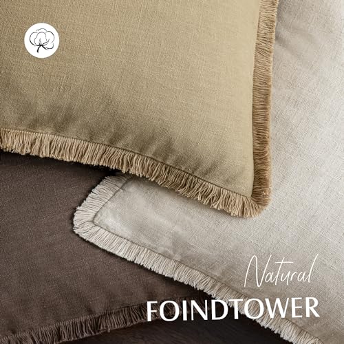 Boho Linen Fringe Lumbar Throw Pillow Covers 12×20 Light Khaki (2 Count)
