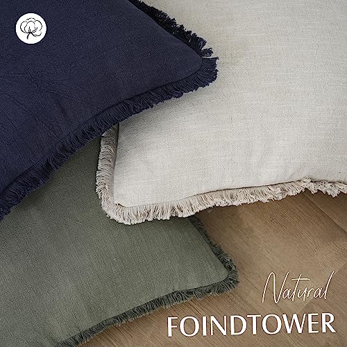 Decorative Linen Fringe Throw Pillow Covers 18×18 Inch (2 Count)