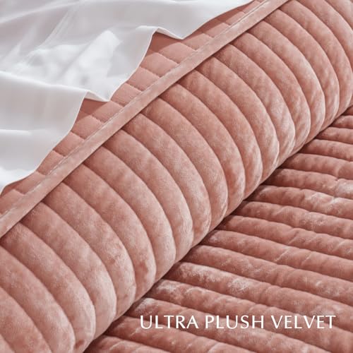 Stripe Channel Luxury Velvet Quilt Set King Size