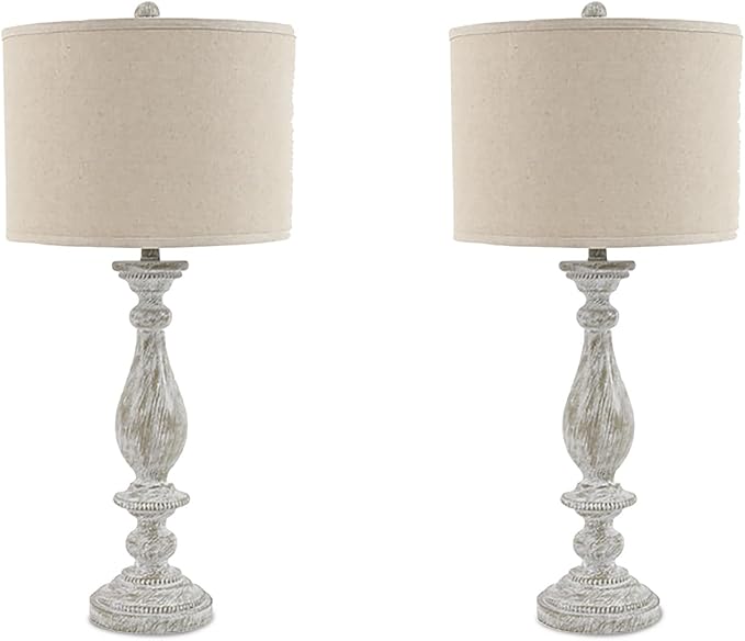 Signature Design by Ashley Bernadate Vintage Cottage Table Lamp, 2 Count, 31", Whitewash
