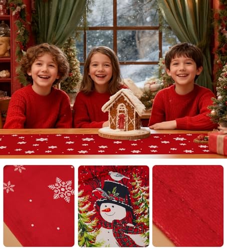 Table Runner for Christmas Decorations with Snowman Snowflakes
