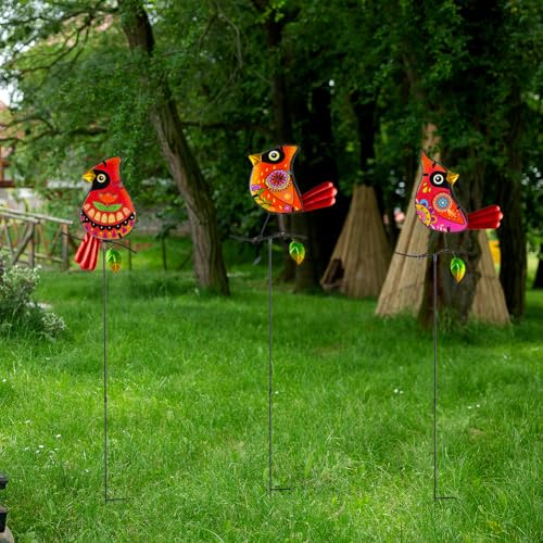 Set of 3 Cardinal Stained Glass Decorative Garden Stakes (3 Count)