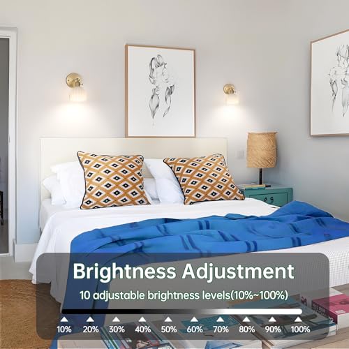 Vintage Battery Operated Wall Sconce with White Tulip Glass Lampshade 5000 mAh Rechargeable Battery Powered Wall Light with Remote Control for Bedside Bedroom Doorway (2 Count)