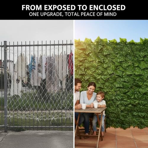 Faux Ivy Privacy Fence Screen Outdoor Expandable Artificial Greenery Roll Fake Hedge Wall Patio Green Plastic Leaf Plant Vine Grass Panels Gate Covering for Garden Yard Balcony (87 Sq Ft)