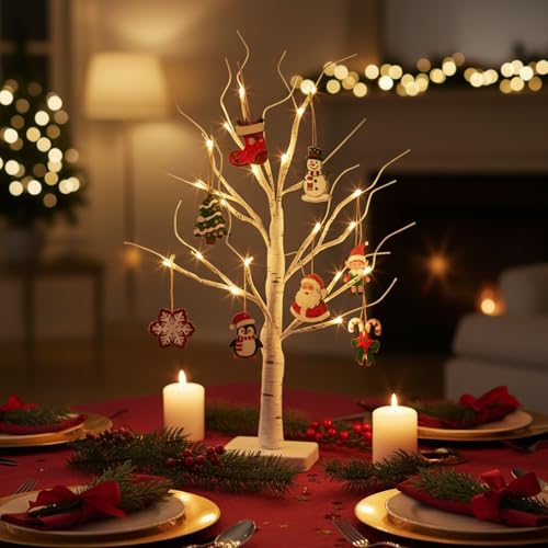 Lighted Birch Tree with Ornaments