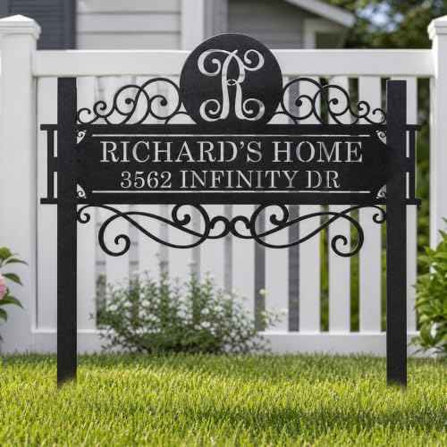 Custom Metal Split Letter Family Name Sign with Stake