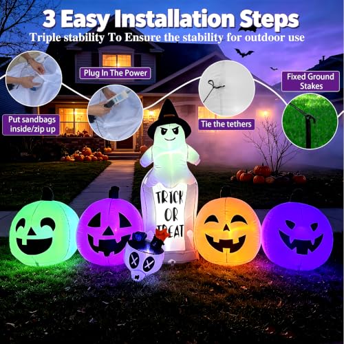 8FT Halloween Inflatable Ghost Tombstone & Jack (Purple White)