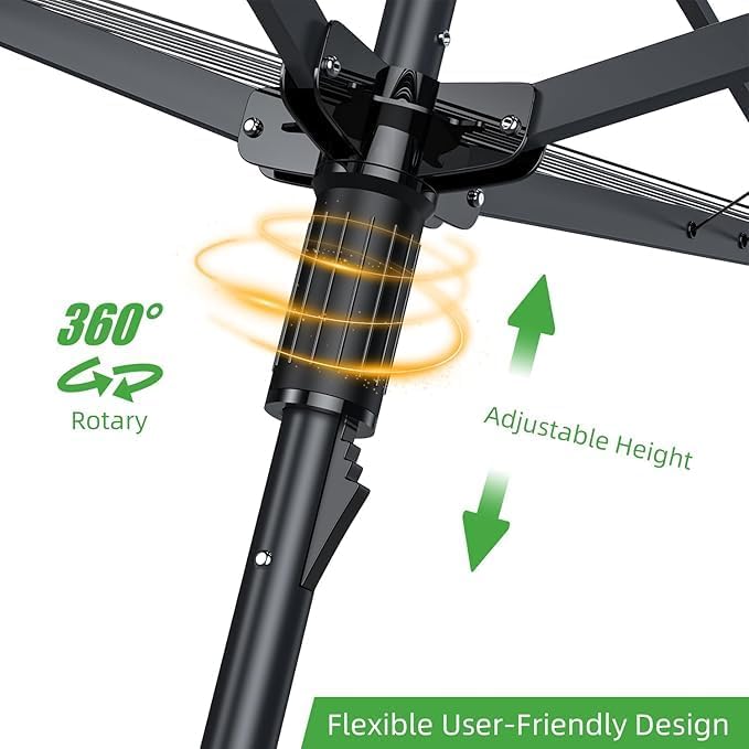 Umbrella Clothesline Outdoor,165 Feet Heavy Duty Outdoor Clothesline for Backyard 12 Lines 4 Arms, Adjustable Height Foldable Retracting Collapsible Clothes Drying Rack for Backyard