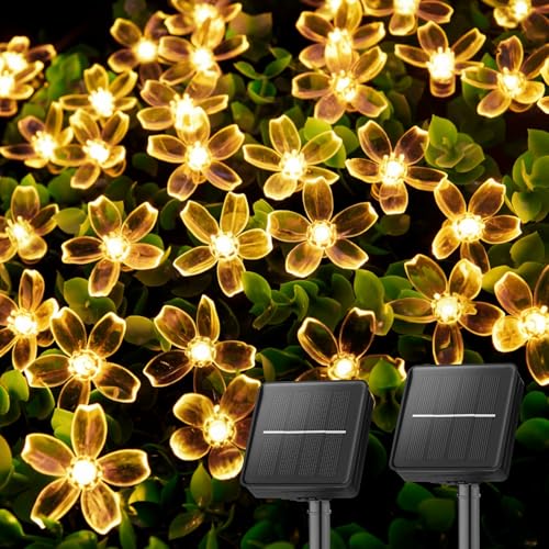 2 Pack Total 52FT 120 LED Solar String Lights Flower Outdoor Waterproof Fairy Lights for Garden Yard Fence Patio Christmas Tree Wedding Party Decor (120 Count)