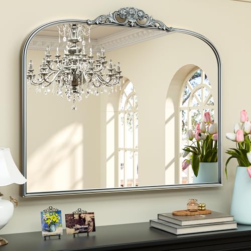 40x30 Silver Vintage Arched Mirror for Wall