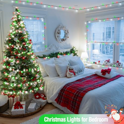 66ft 200 LED Red White and Green Christmas Lights Plug in (66 Foot)