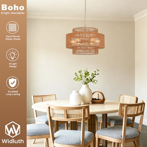 23.6" Large Gold Rattan Chandelier