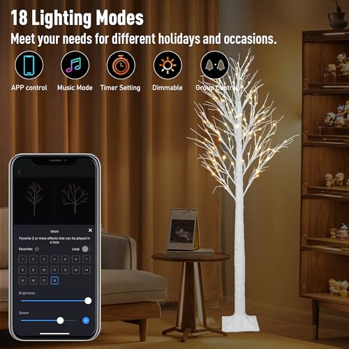 Smart Lighted Birch Twig Tree with Fairy Lights