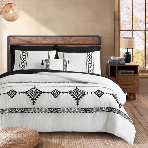 Embroidery Queen Comforter Set 7 Pieces White Western Bed in a Bag