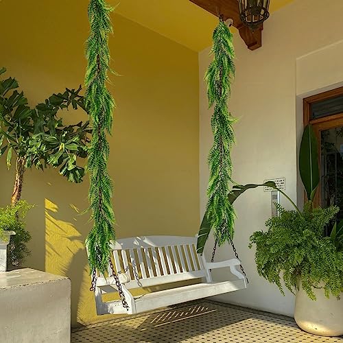2Pc Artificial Boston Ferns Garland 5.8Ft Green Fake Greenery Vines (11.6 Foot)