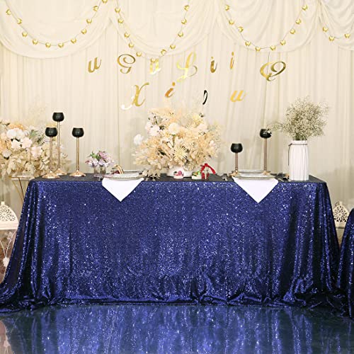 Sequin Tablecloth 90x156 Inch Navy Blue for Wedding Party