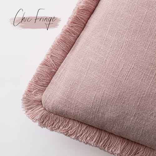 Decorative Linen Fringe Throw Pillow Covers 18×18 Inch (2 Count)