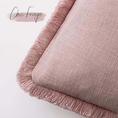 Decorative Linen Fringe Throw Pillow Covers 20×20 Inch (2 Count)