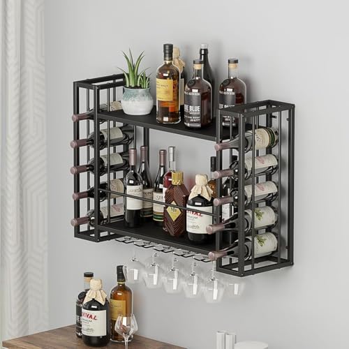 Wall Mounted Wine Rack with Glass Holder