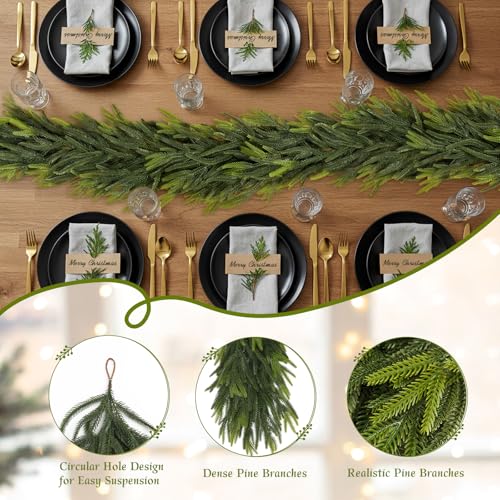 9FT Christmas Norfolk Pine Garland Real Touch Pine Artificial Garlands Faux Greenery Garland Winter Christmas Garland for Table Mantle Fireplace Indoor Outdoor Xmas Decorations (6 Count)