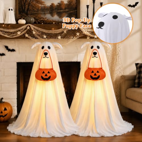 2pcs 2.5ft Light up Halloween Ghost Dog with Remote Halloween Decor