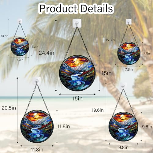Stained Glass Window Hanging River Scenery Suncatcher Gifts for Women 12"