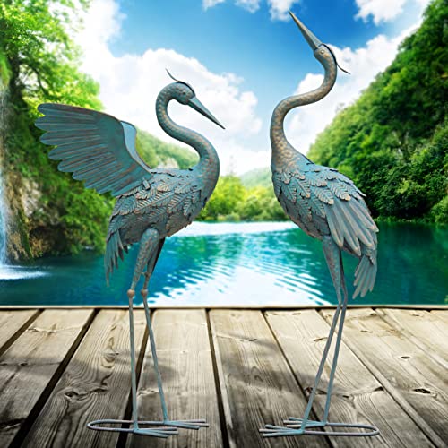 33 37 Inch Metal Crane Garden Statue Décor for Yard Patio Lawn Pool (2 Count)