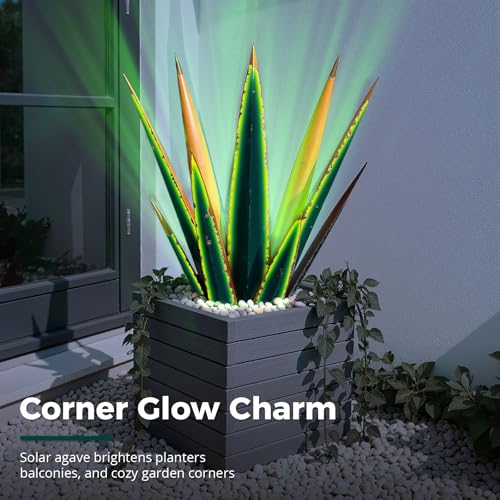 24” Metal Agave Plant Outdoor Decor with Solar Light