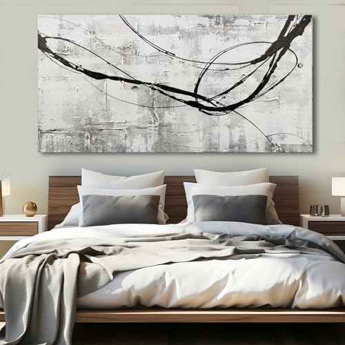 Large Living Room Wall Decor Abstract Canvas Wall Art Black Wall Decor Contemporary Dining Room Pictures Office Home Decorations 29"x 58" Hallway Decor