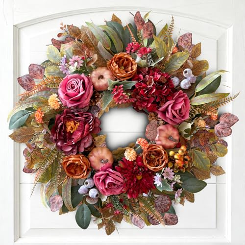 24 Inch Fall Floral Front Door Wreath Farmhouse Harvest Decor