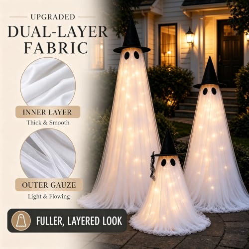 3 Packs Halloween Decorations Outdoor (3PK-LARGE-LED-GHOST)